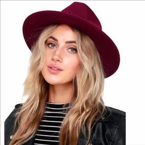 Burgundy Red Wide Brim Dented Crown Black Underneath Fashion Fedora Hat NEW